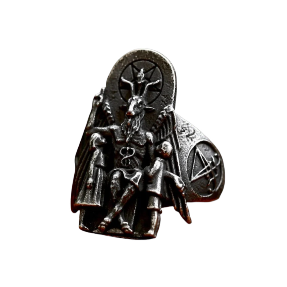 [ DECRYPT_#06L ] BAPHOMET LEVIATHAN CROSS PUNK RING
