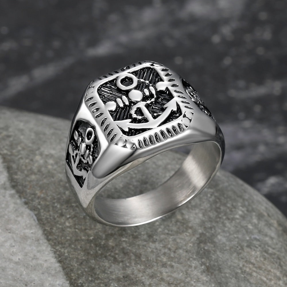 [ LINK_#35N ] NAUTICAL ANCHOR DEEP RELIEF CYBERPUNK RING