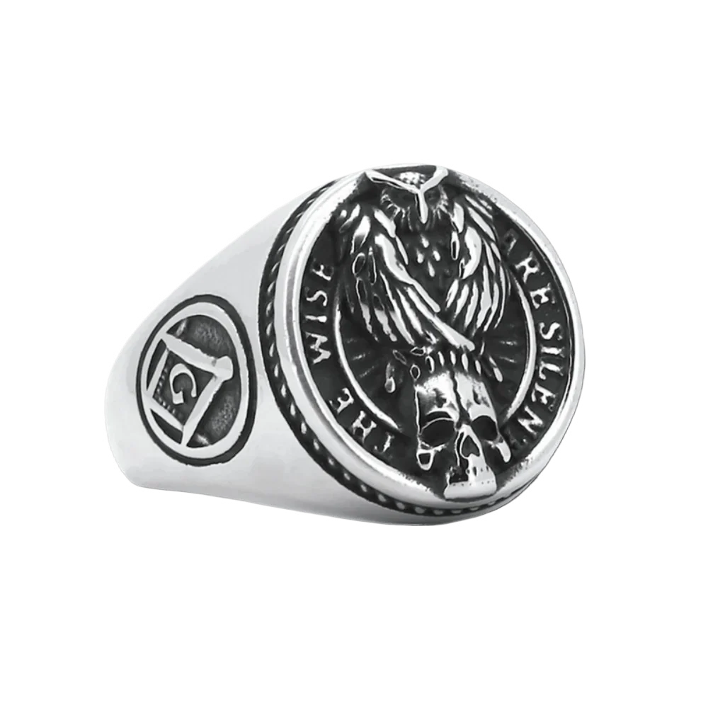 [ OVERCLOCK_#09W ] WISE SILENT OWL SKULL PUNK RING