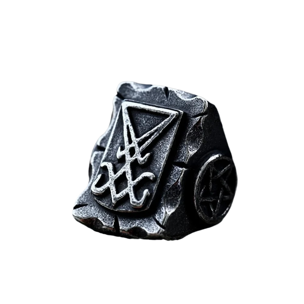 [ KERNEL_v8.4 ] LUCIFER SIGIL BATTERED SHIELD RING